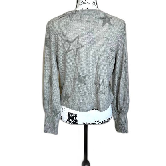 Pink Rose grey top waffle knit star Long sleeve crop top size M coastal Cozie - Picture 2 of 9